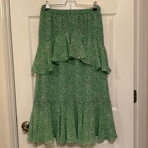 Green tiered maxi skirt